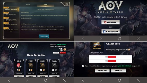 cara menukarkan token Pulsa AOV